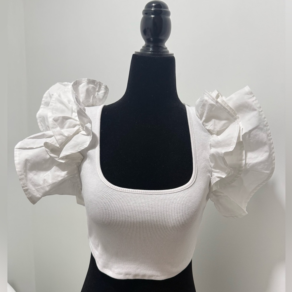 Elegant White Ruffle Sleeve Top
